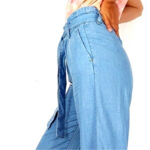 Zara Wide Leg Chambray Paperbag Cropped Pants